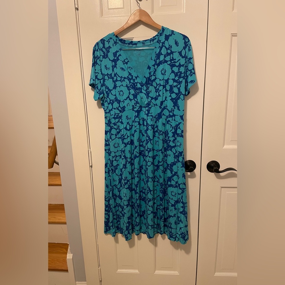L.L. Bean Teal and Blue Floral Dress